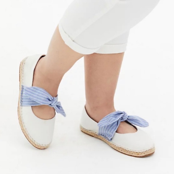 🆕 Blue Bow Ivory Canvas Espadrille Flats Shoes 8 - Picture 2 of 5